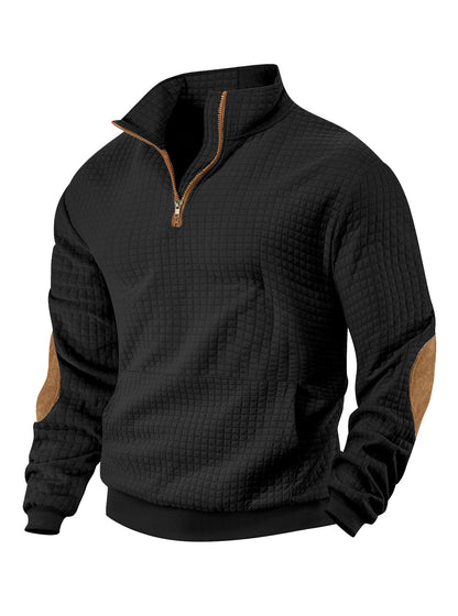 Small square stand up collar half zip top for men