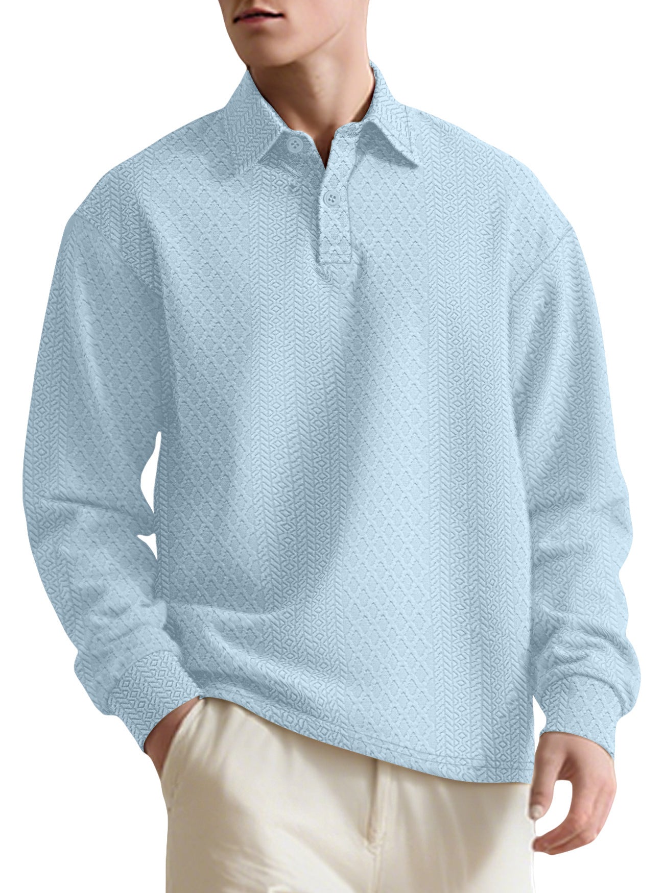 Solid color men's long sleeved polo shirt loose sweatshirt