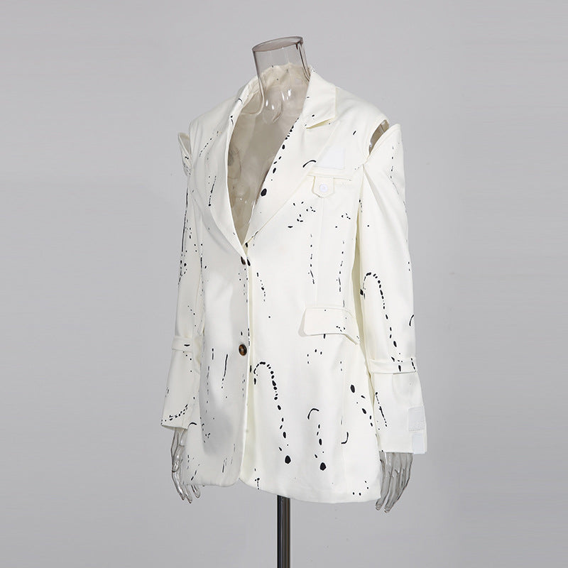 Hollow out printed straight button mini suit