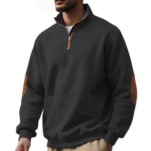 Small square stand up collar half zip top for men
