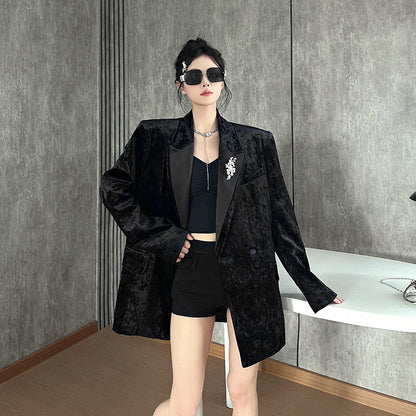 Black velvet suit for women