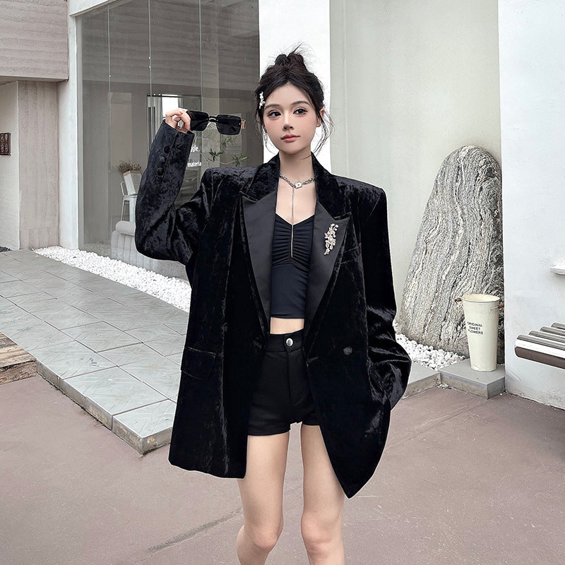 Black velvet suit for women