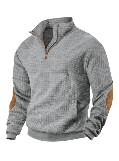 Small square stand up collar half zip top for men