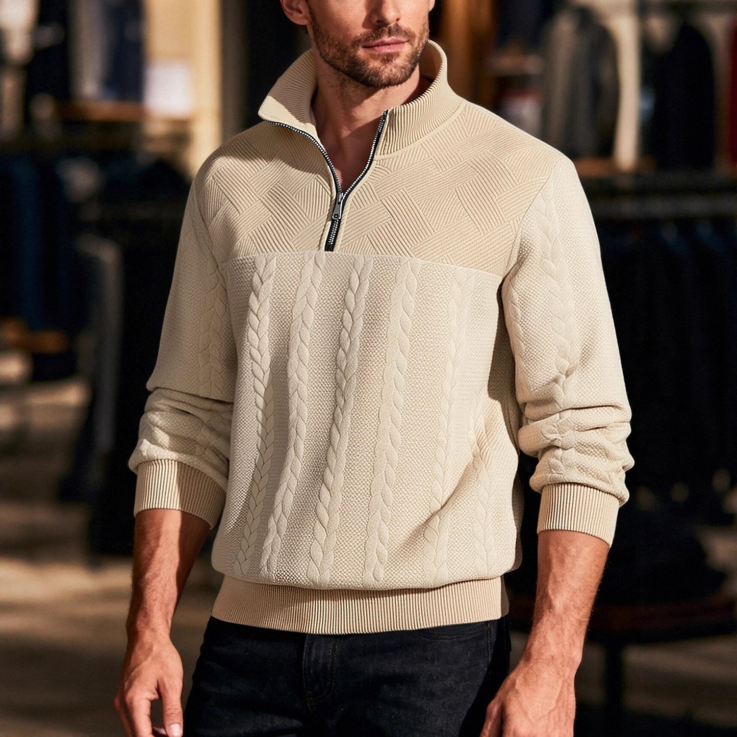 Stand up collar zipper pullover hoodie