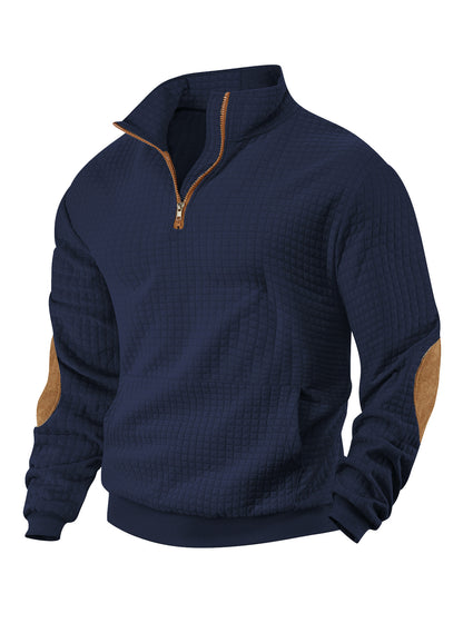 Small square stand up collar half zip top for men