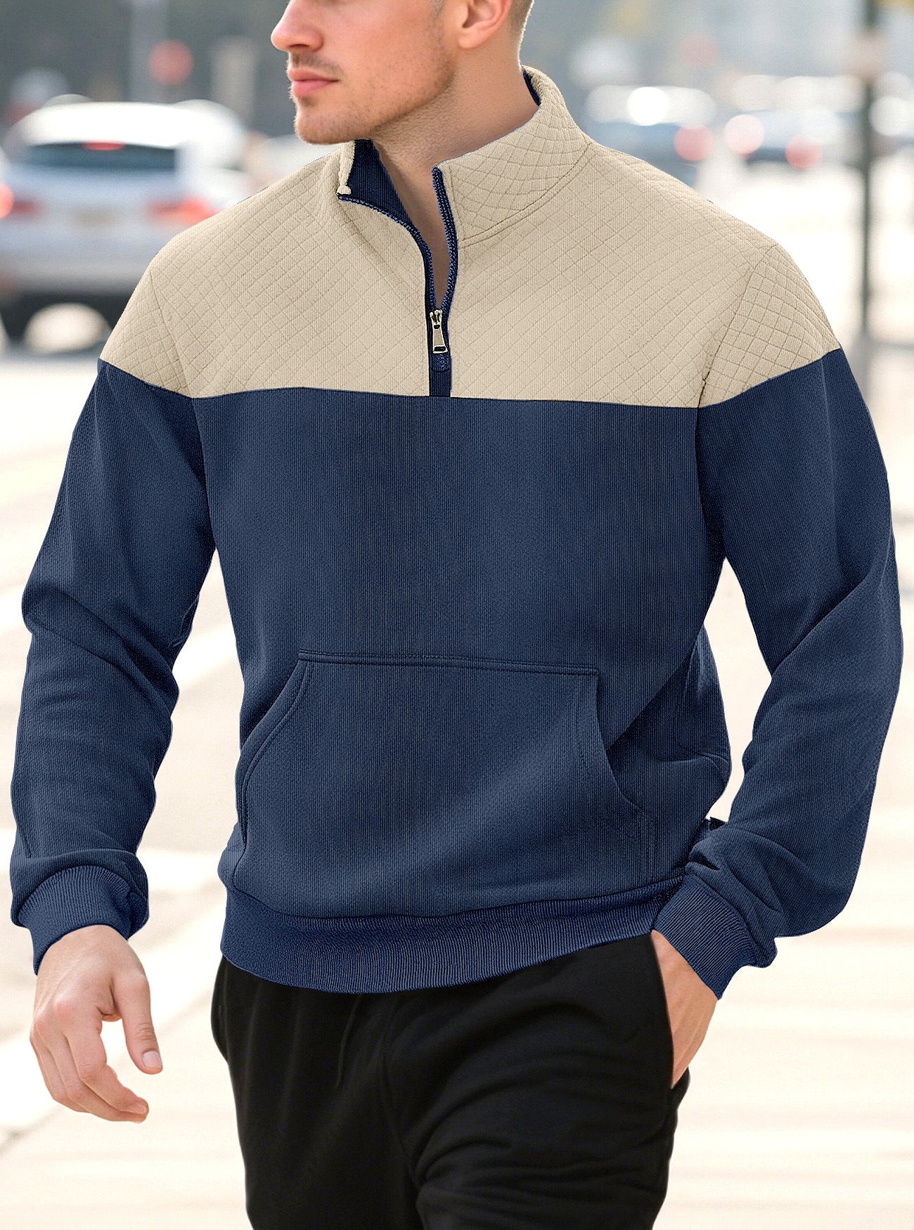 Zipper long sleeved polo shirt for men