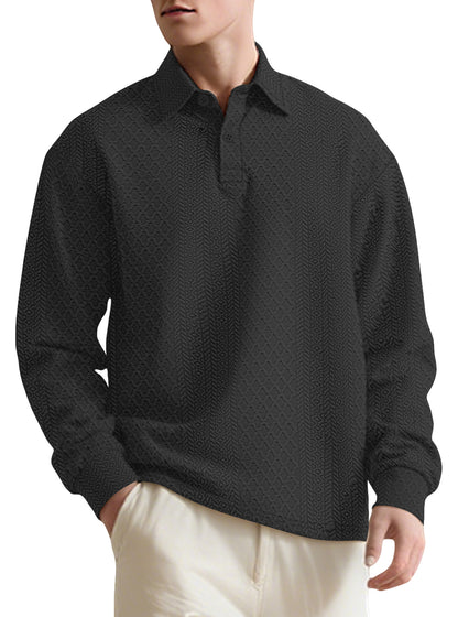 Solid color men's long sleeved polo shirt loose sweatshirt