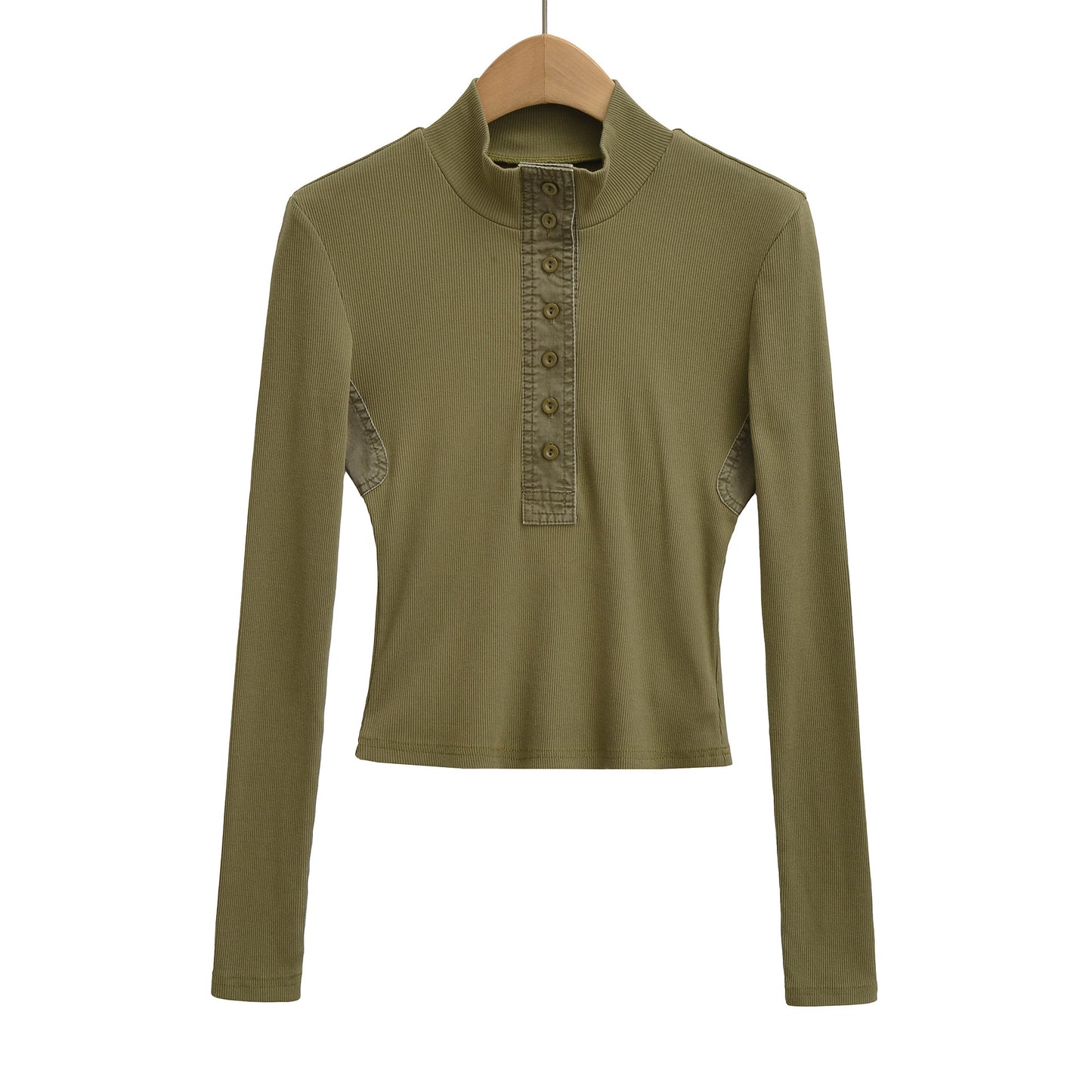 Stand up collar long sleeved T-shirt