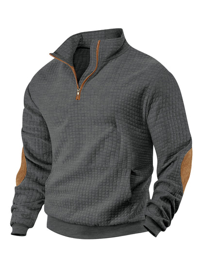 Small square stand up collar half zip top for men