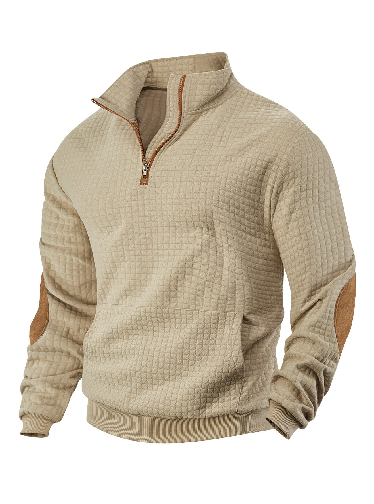 Small square stand up collar half zip top for men