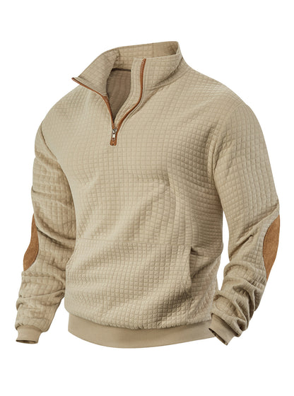 Small square stand up collar half zip top for men