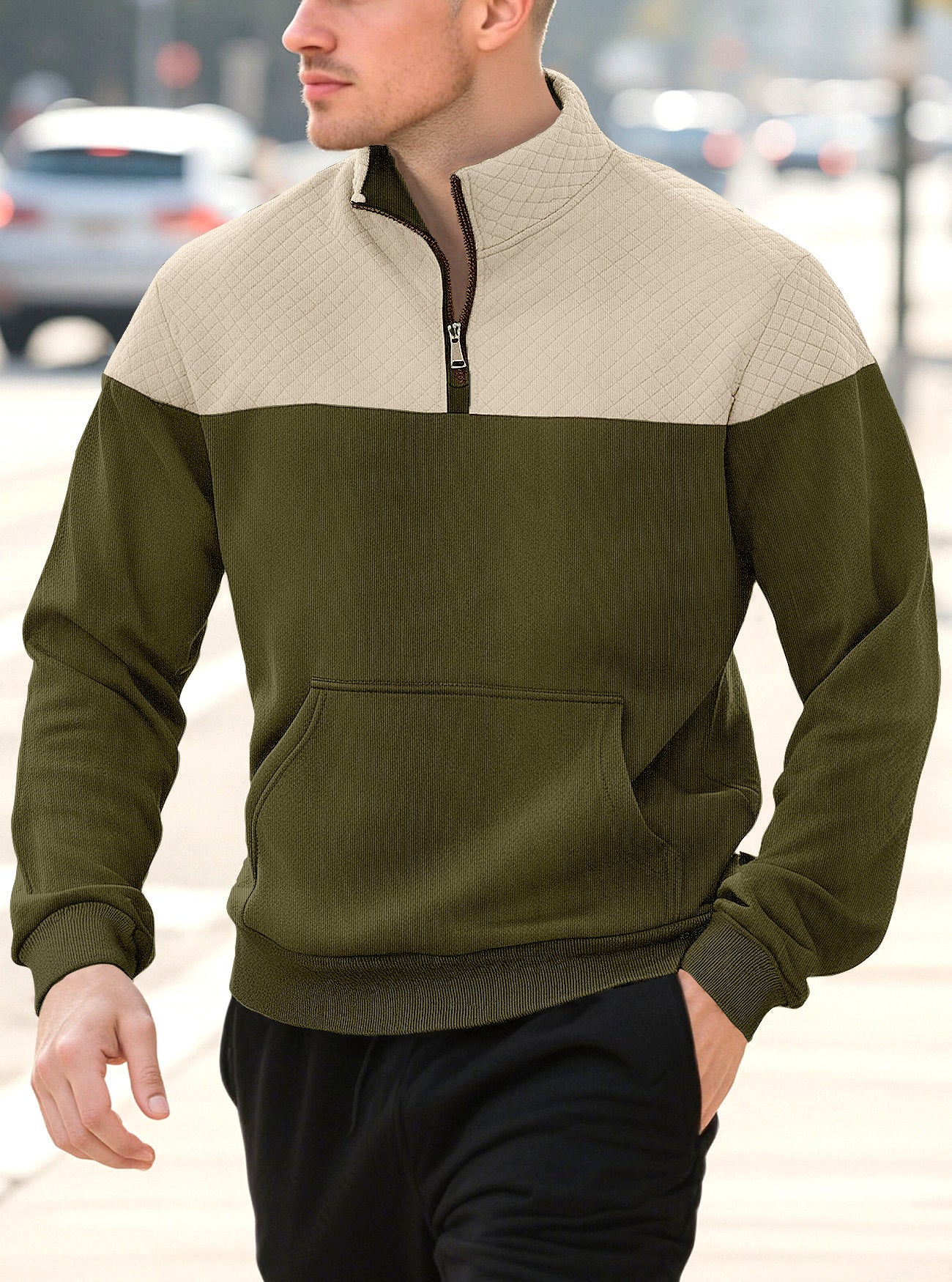 Zipper long sleeved polo shirt for men